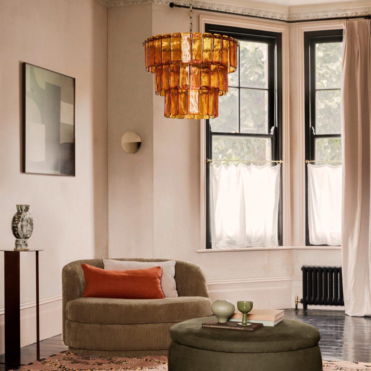 Amber large glass chandelier ceiling light - Image 7