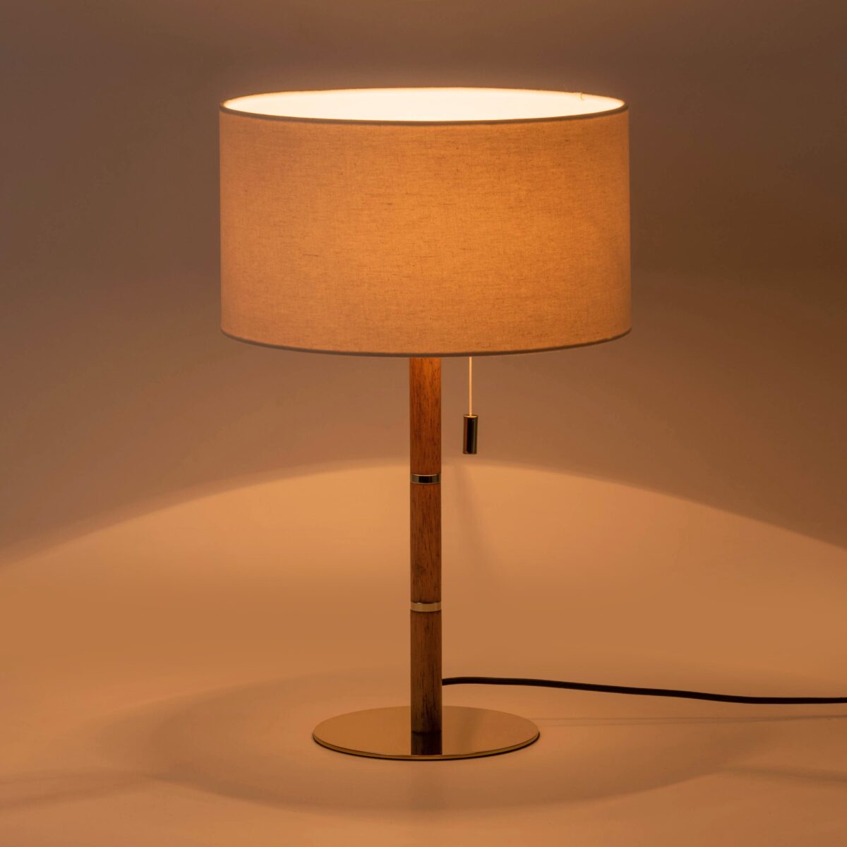 Wood & brass disk table lamp - Image 2