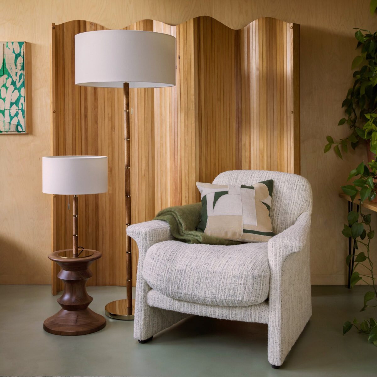 Wood & brass disk table lamp - Image 7