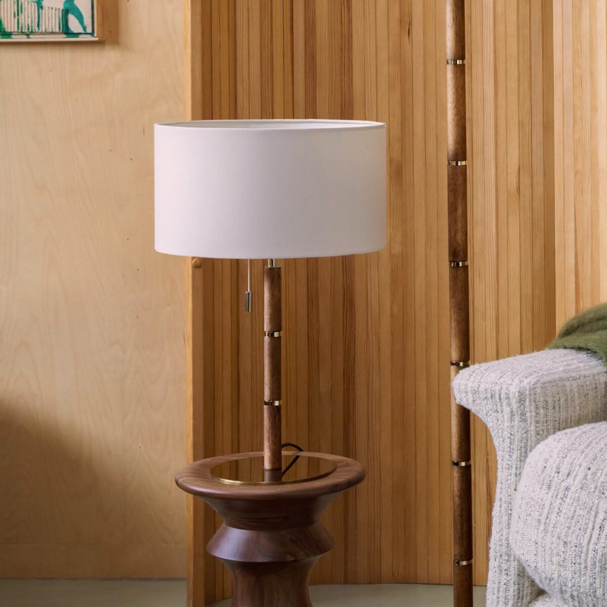 Wood & brass disk table lamp - Image 5