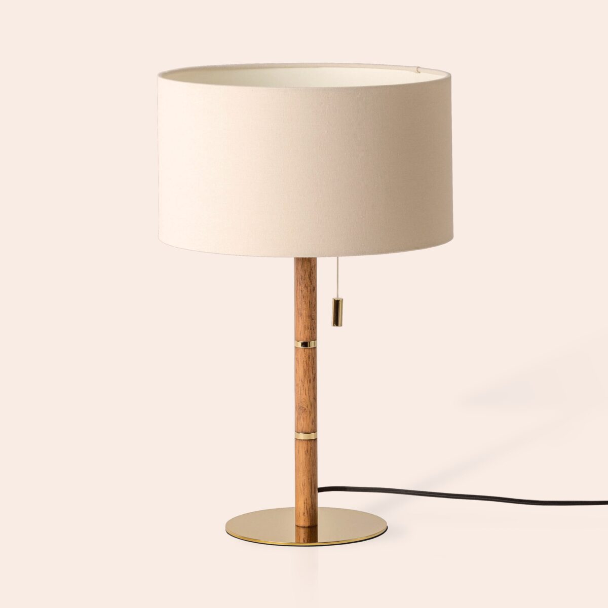 Wood & brass disk table lamp - Image 1