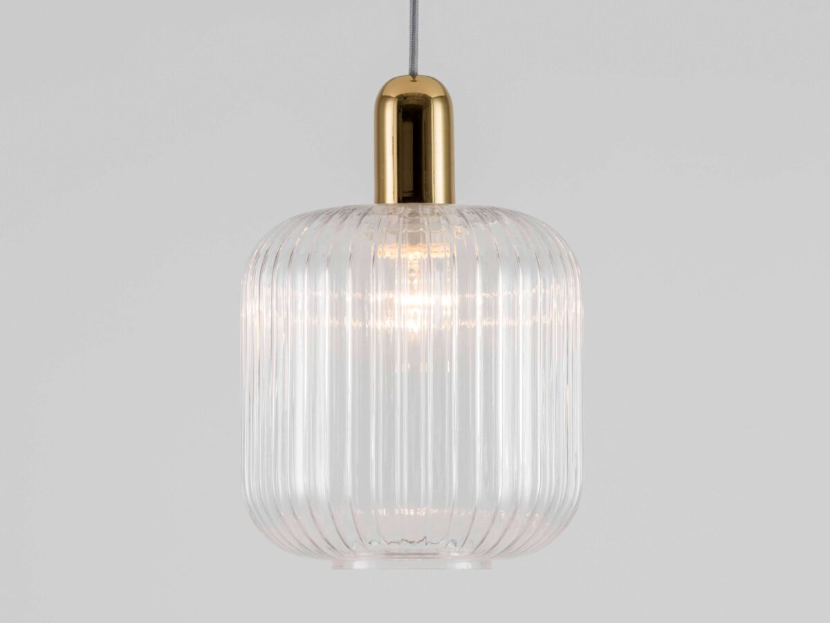 Clear ribbed glass shade ceiling light - Image 4