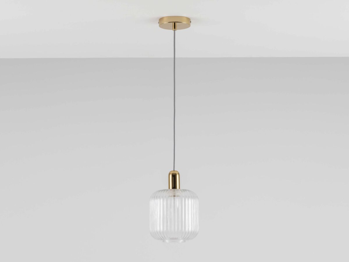 Clear ribbed glass shade ceiling light - Image 7