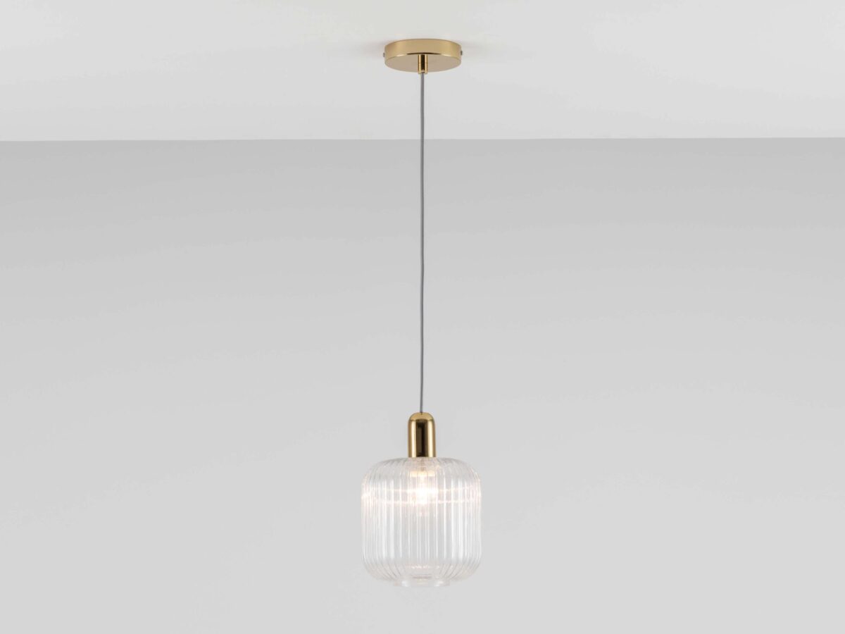 Clear ribbed glass shade ceiling light - Image 3