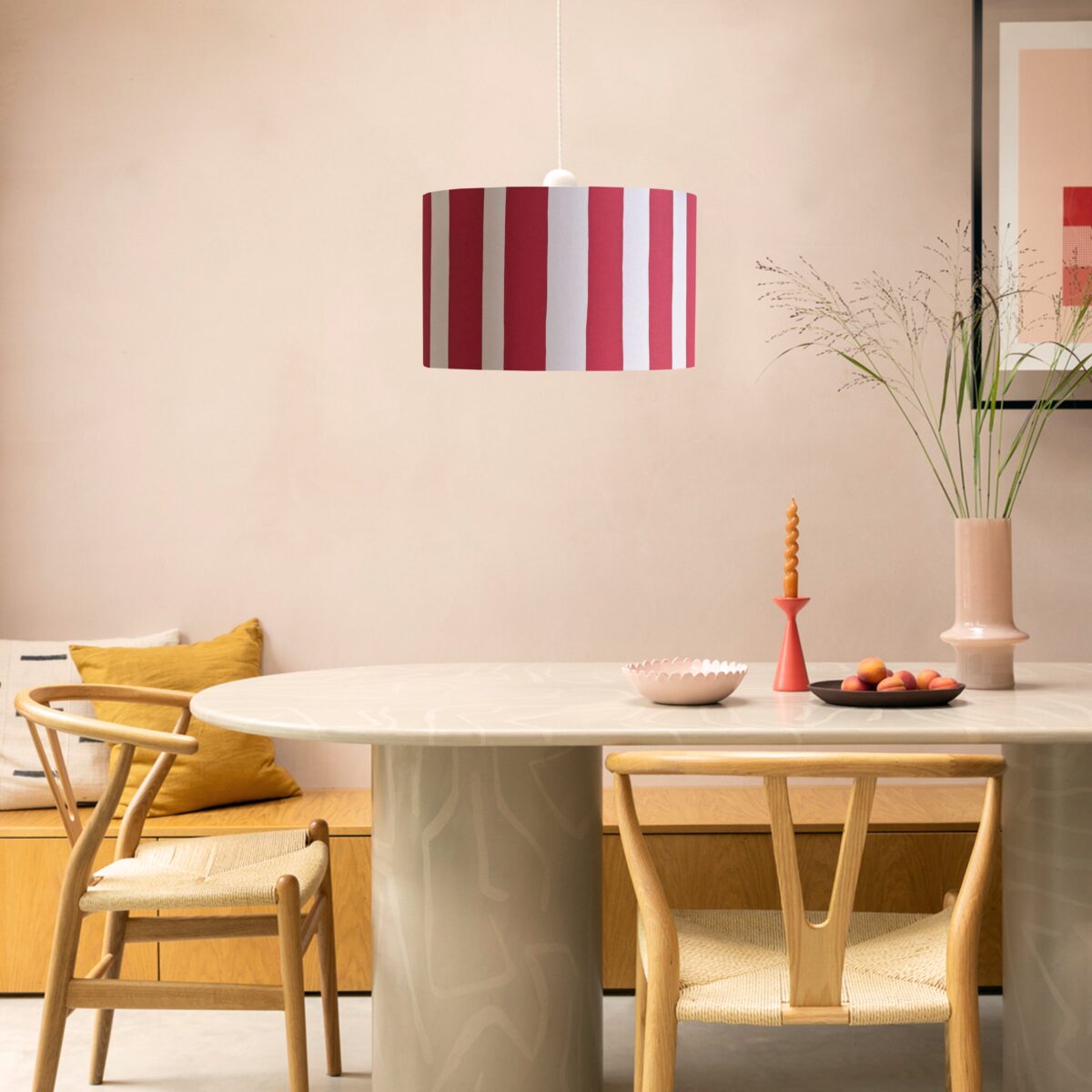 Jam red & white striped drum shade - Image 4