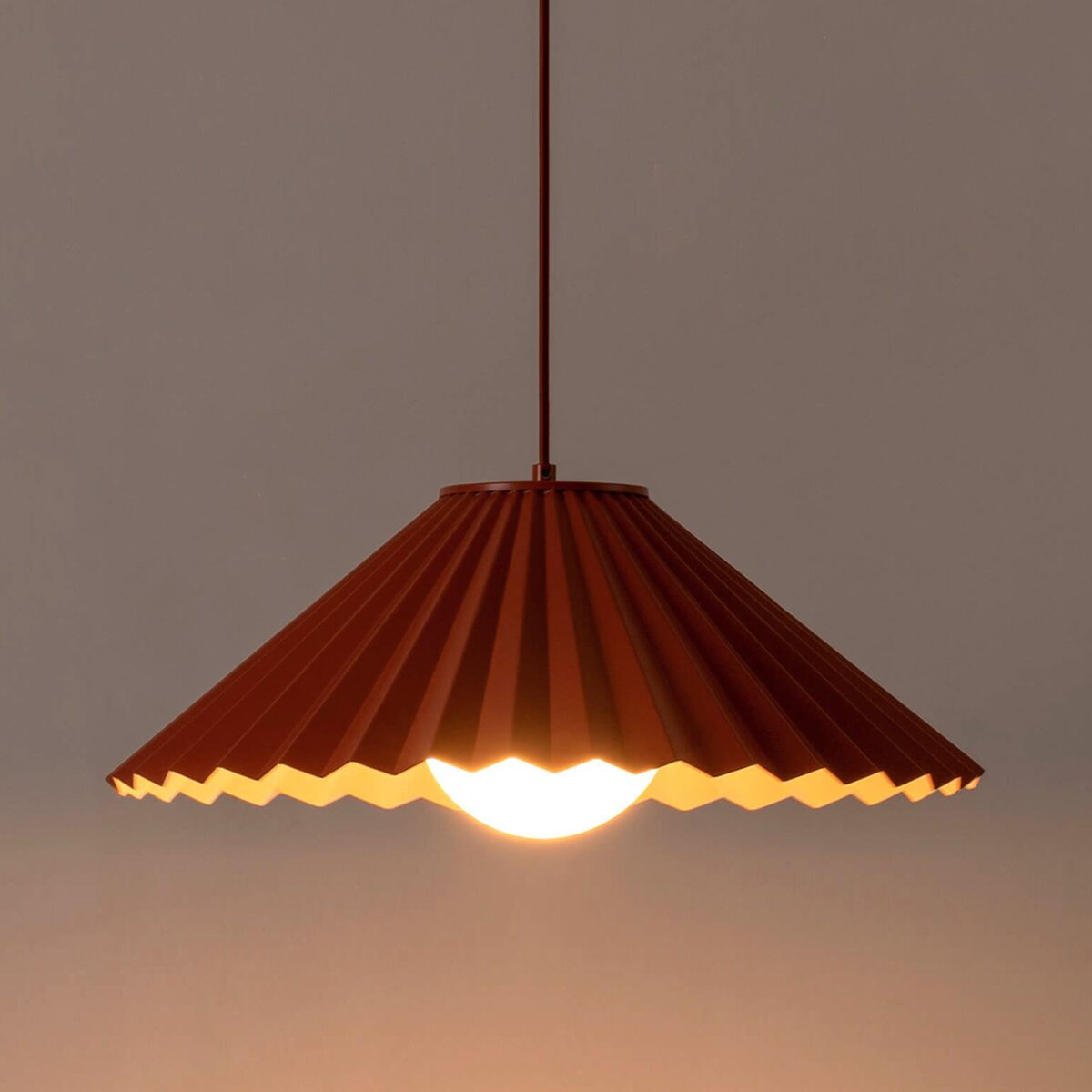Burnt orange large pleat pendant ceiling light - Image 2