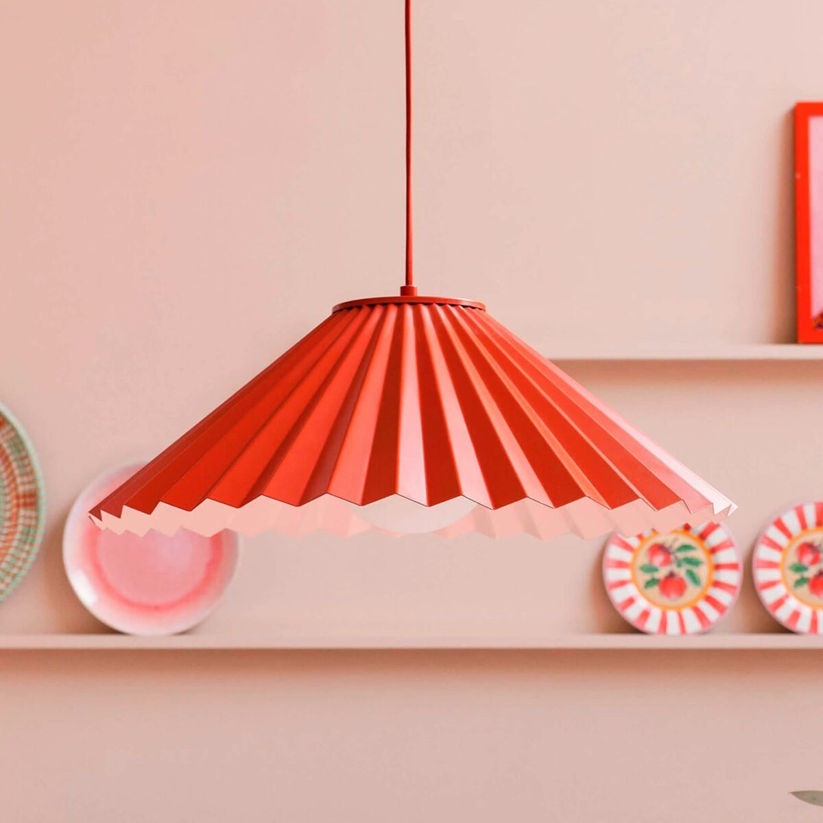 Burnt orange large pleat pendant ceiling light - Image 14