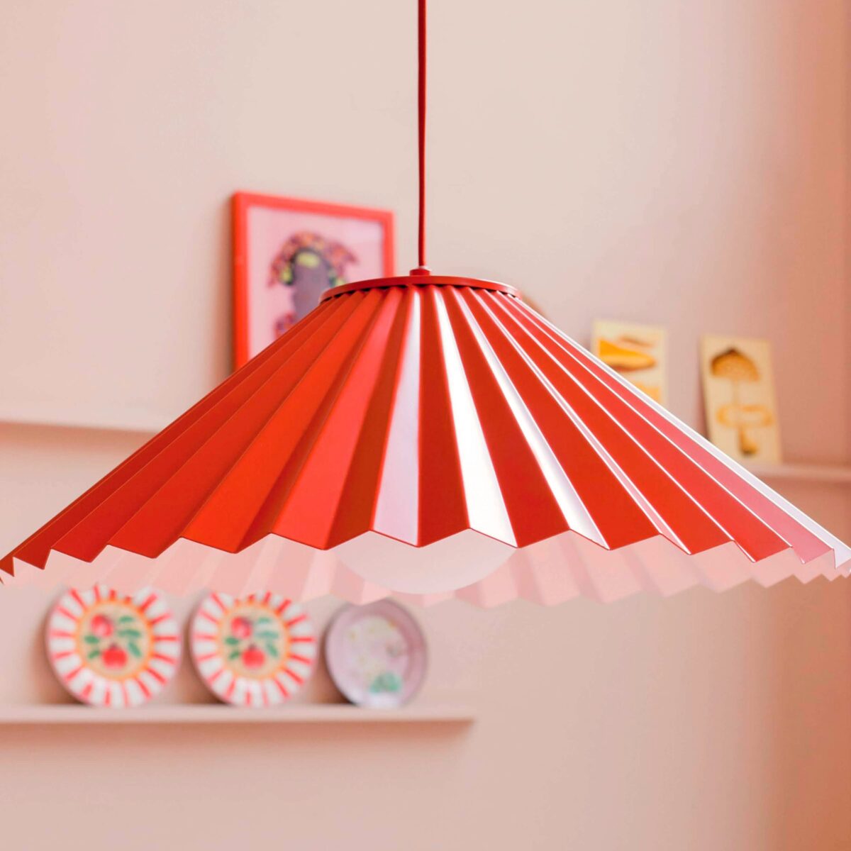 Burnt orange large pleat pendant ceiling light - Image 8
