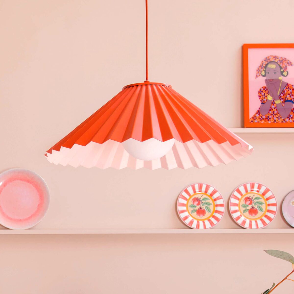 Burnt orange large pleat pendant ceiling light - Image 7