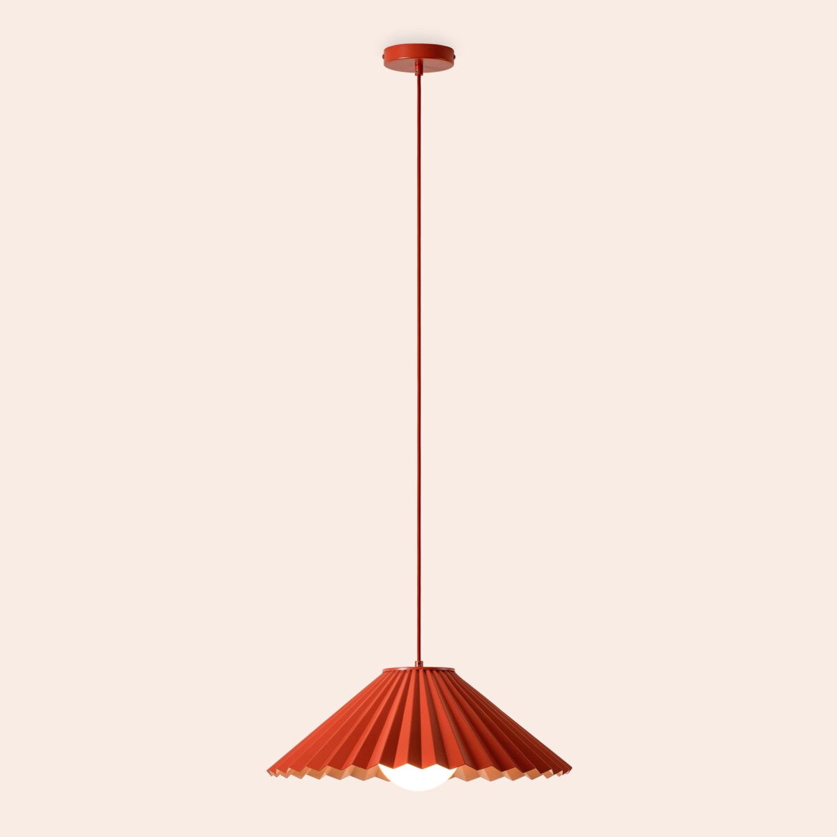Burnt orange large pleat pendant ceiling light - Image 3