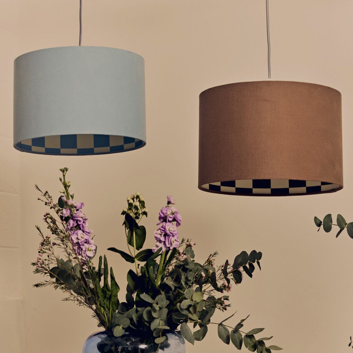 Damson blue checkered drum shade - Image 3