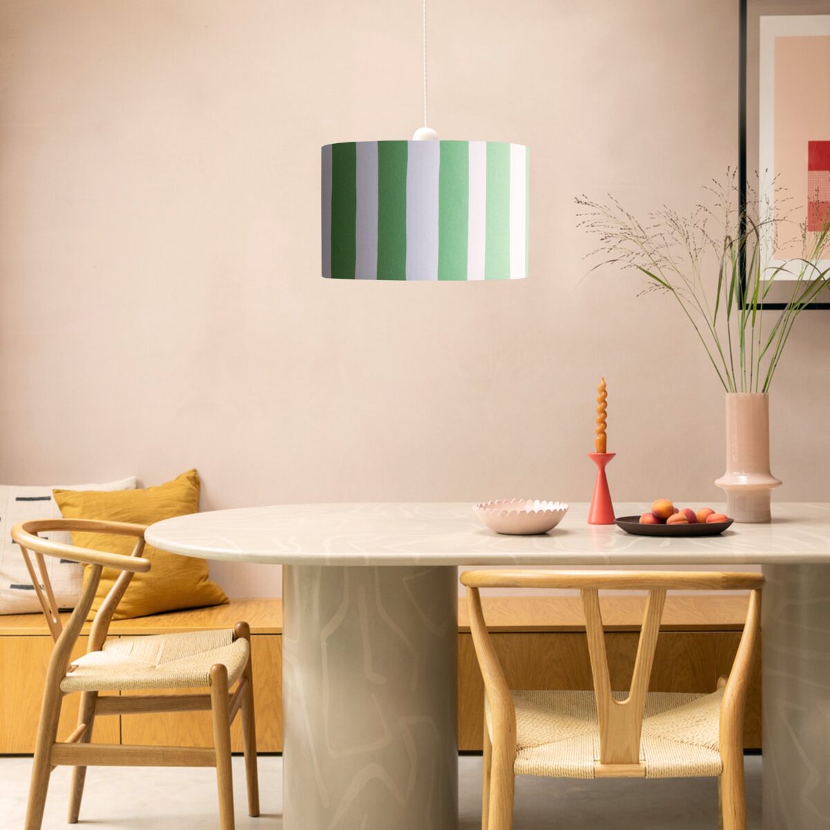 Pool blue & olive green striped drum shade - Image 5