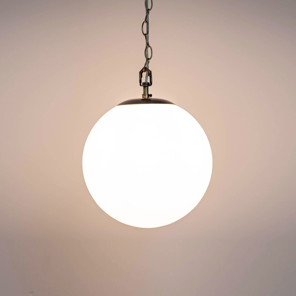 Brass round opaline ceiling pendant - Image 2
