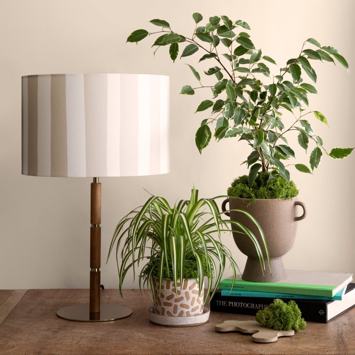 Sand grey & marshmallow striped drum shade - Image 6