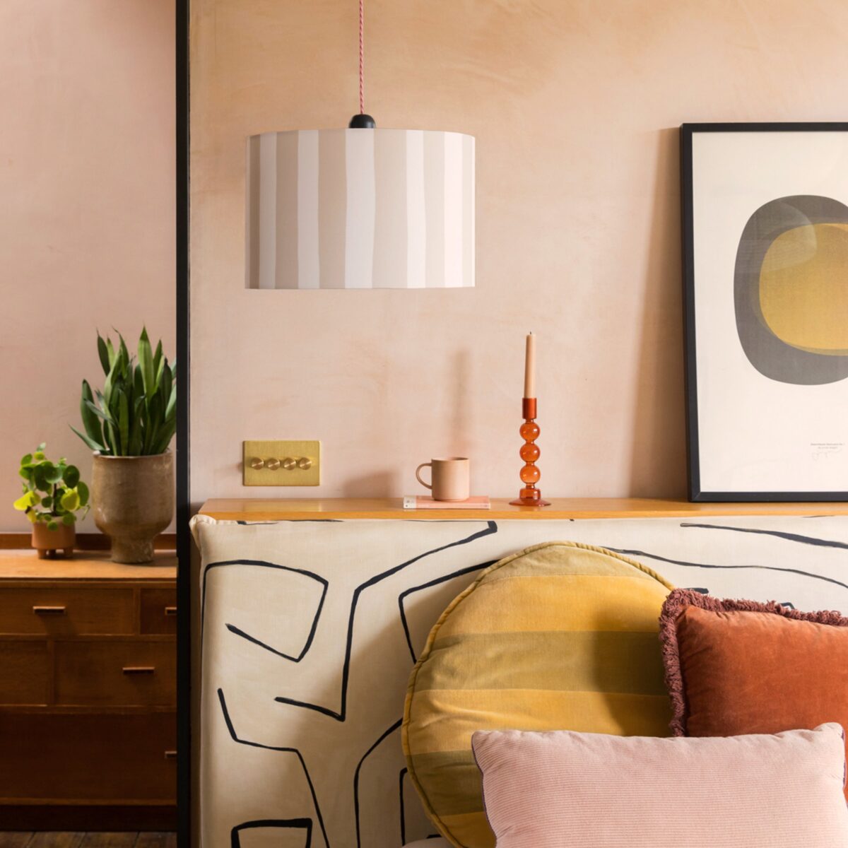 Sand grey & marshmallow striped drum shade - Image 3