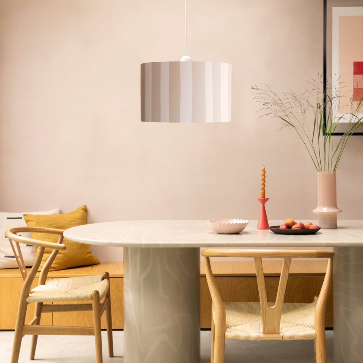 Sand grey & marshmallow striped drum shade - Image 5