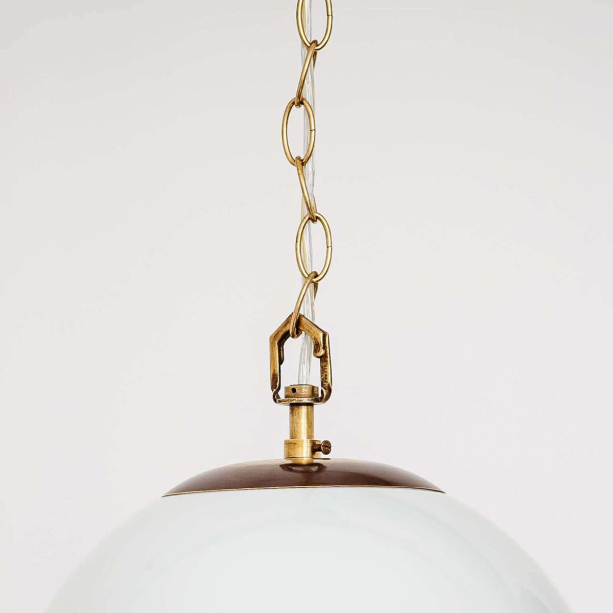Brass round opaline ceiling pendant - Image 3
