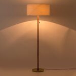 Wood & Brass Disk Floor Lamp (E27 Linen Shade, Ambient Bass Tone) - Image 2