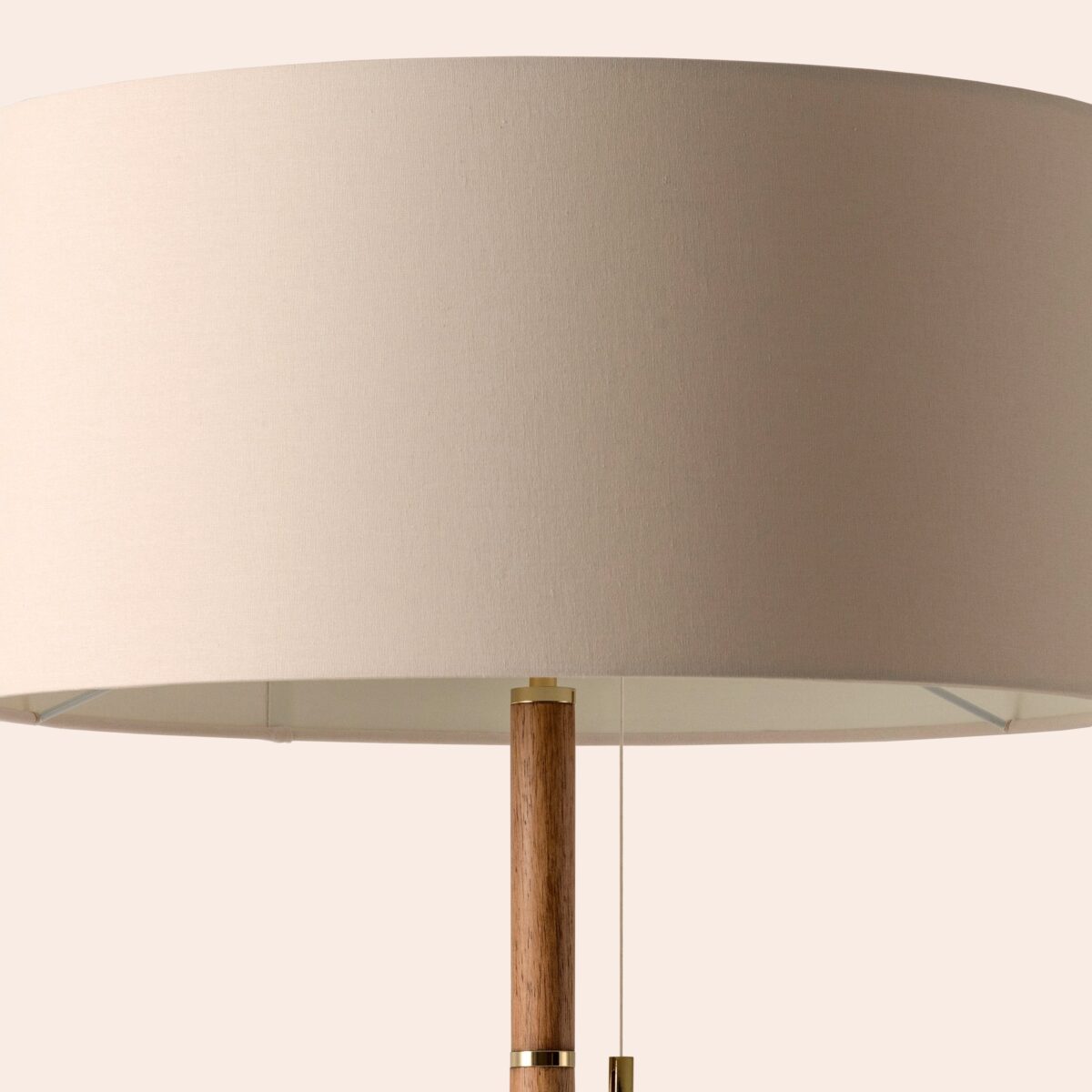 Wood & Brass Disk Floor Lamp (E27 Linen Shade, Ambient Bass Tone) - Image 3