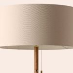 Wood & Brass Disk Floor Lamp (E27 Linen Shade, Ambient Bass Tone) - Image 3