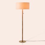 Wood & Brass Disk Floor Lamp (E27 Linen Shade, Ambient Bass Tone) - Image 7