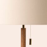 Wood & Brass Disk Table Lamp (E27 Linen Shade, Walnut Base & Brushed Brass Stem) - Image 3