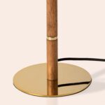 Wood & Brass Disk Table Lamp (E27 Linen Shade, Walnut Base & Brushed Brass Stem) - Image 4