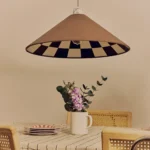 Bark Brown Check‑Lined Cone Shade (60 cm Oversized Canvas Pendant, No Wiring Needed) - Image 6