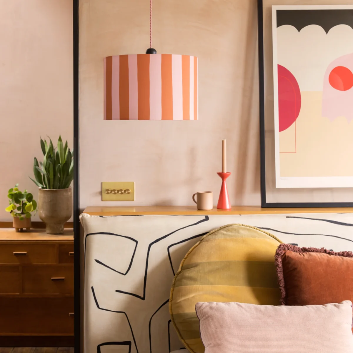 Peel Orange & Blossom Pink Striped Drum Shade (35 cm, Hand‑Printed Canvas, Reversible Fit) - Image 5