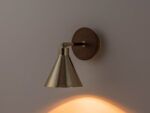 Brass Cone Wall Light (Adjustable Shade, E14, Polished Brass & Wood Bracket) - Image 7