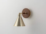 Brass Cone Wall Light (Adjustable Shade, E14, Polished Brass & Wood Bracket) - Image 8