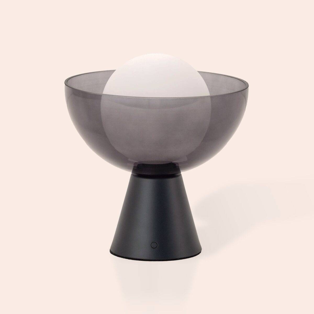 Charcoal Grey Dome Cordless Table Lamp (Rechargeable Smoked Glass Ambient Light) - Image 1