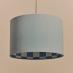 Damson Blue Check‑Lined Drum Shade (40 cm, Reversible for Pendant or Lamp Base) - Image 2