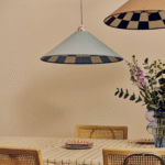 Damson Blue Check‑Lined Cone Shade (60 cm Oversized Canvas Pendant Shade) - Image 9