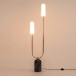 Olive Green Marble Curve Floor Lamp (Marble Base, Dual Brass Arms, Opal Shades) - Image 2