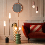 Olive Green Marble Curve Floor Lamp (Marble Base, Dual Brass Arms, Opal Shades) - Image 8