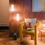 Olive Green Marble Curve Floor Lamp (Marble Base, Dual Brass Arms, Opal Shades) - Image 10