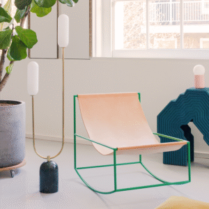 Olive Green Marble Curve Floor Lamp (Marble Base, Dual Brass Arms, Opal Shades) - Image 4