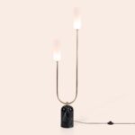 Olive Green Marble Curve Floor Lamp (Marble Base, Dual Brass Arms, Opal Shades) - Image 9