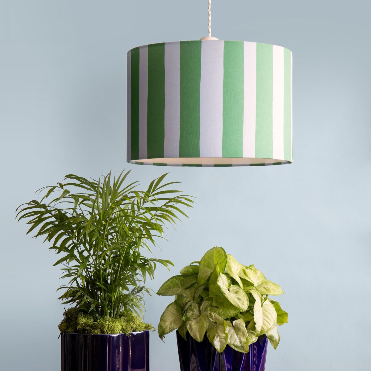 Pool Blue & Olive Green Striped Drum Shade (35 cm, Bold Graphic Canvas) - Image 4
