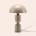 Sand Grey Dome Mushroom Table Lamp (Integrated LED, 1970s Revival Design)