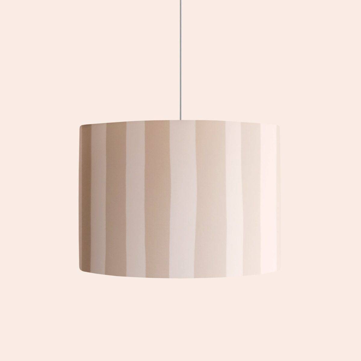 Sand Grey & Marshmallow Striped Drum Shade (35 cm, Hand‑Drawn Stripe Canvas) - Image 1