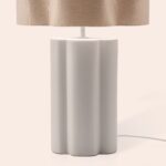White Flower Ceramic Table Lamp (E14 Linen Shade, Sculptural Petal Ceramic Base) - Image 4