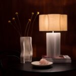 White Flower Ceramic Table Lamp (E14 Linen Shade, Sculptural Petal Ceramic Base) - Image 5