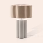 White Flower Ceramic Table Lamp (E14 Linen Shade, Sculptural Petal Ceramic Base)