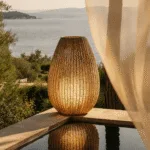 Candice Outdoor Floor Lamp — Hand-Woven Rattan Lantern with Ambient LED Glow