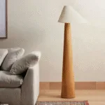 Holza Floor Lamp — Sculptural Wood Base with Textured Shade