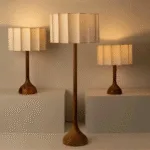 Zasta Floor Lamp — Solid Wood Base with Pleated Cloth Shade