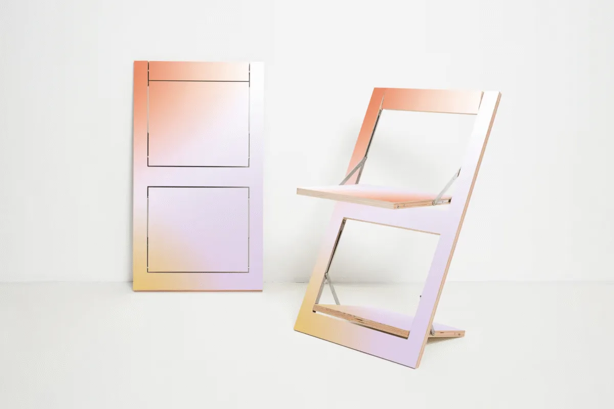 Fläpps Folding Chair — “Sunrise” Birch & Stainless Steel Art Chair - Image 1