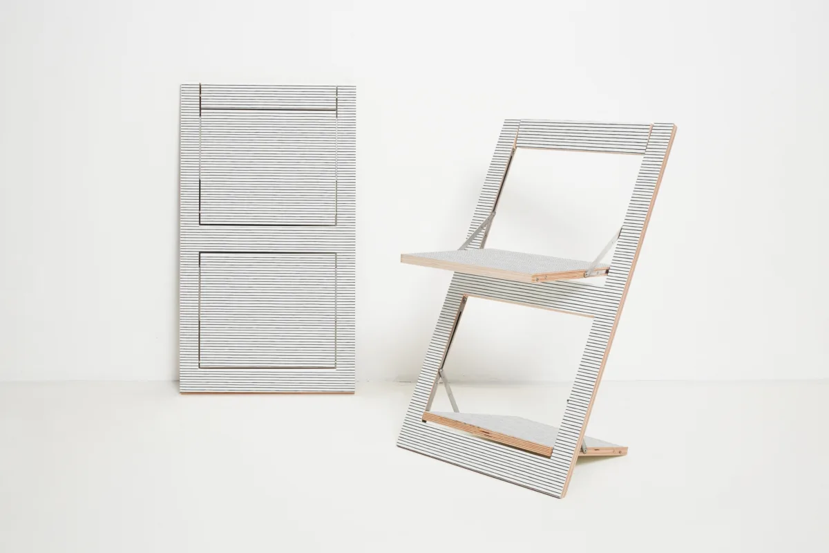Fläpps Folding Chair — “Watercolor Stripes” Birch & Stainless Art Print - Image 1